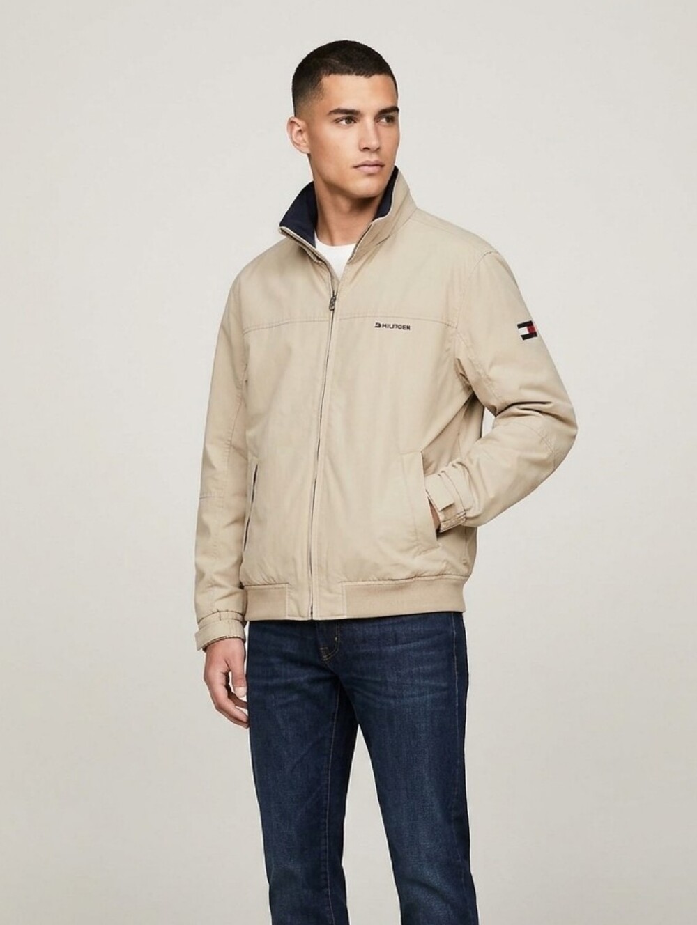 Tommy Hilfiger Mens XL Beige Vintage Regatta Yachting Bomber Jacket Windbreaker